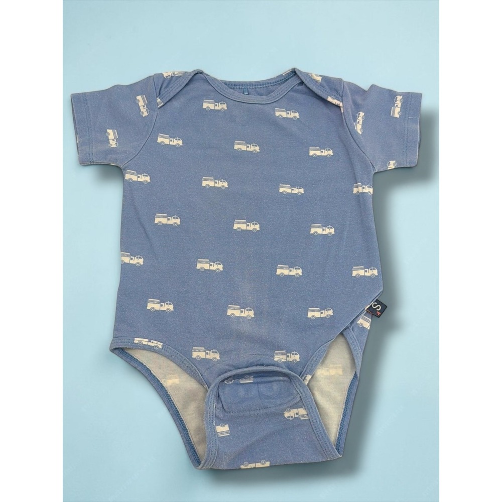 Simply Magnetic Me Fire Truck Organic Cotton Blend Bodysuit 6-9 Months Blue